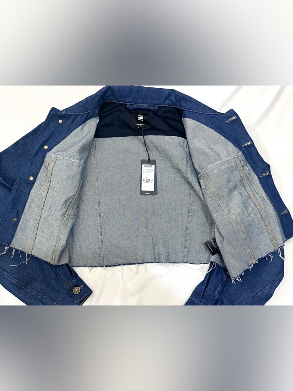 G-Star Raw Relaxed Cropped Cutoff Indigo Dark Blue Raw Denim Women’s Jacket - Picture 15 of 16